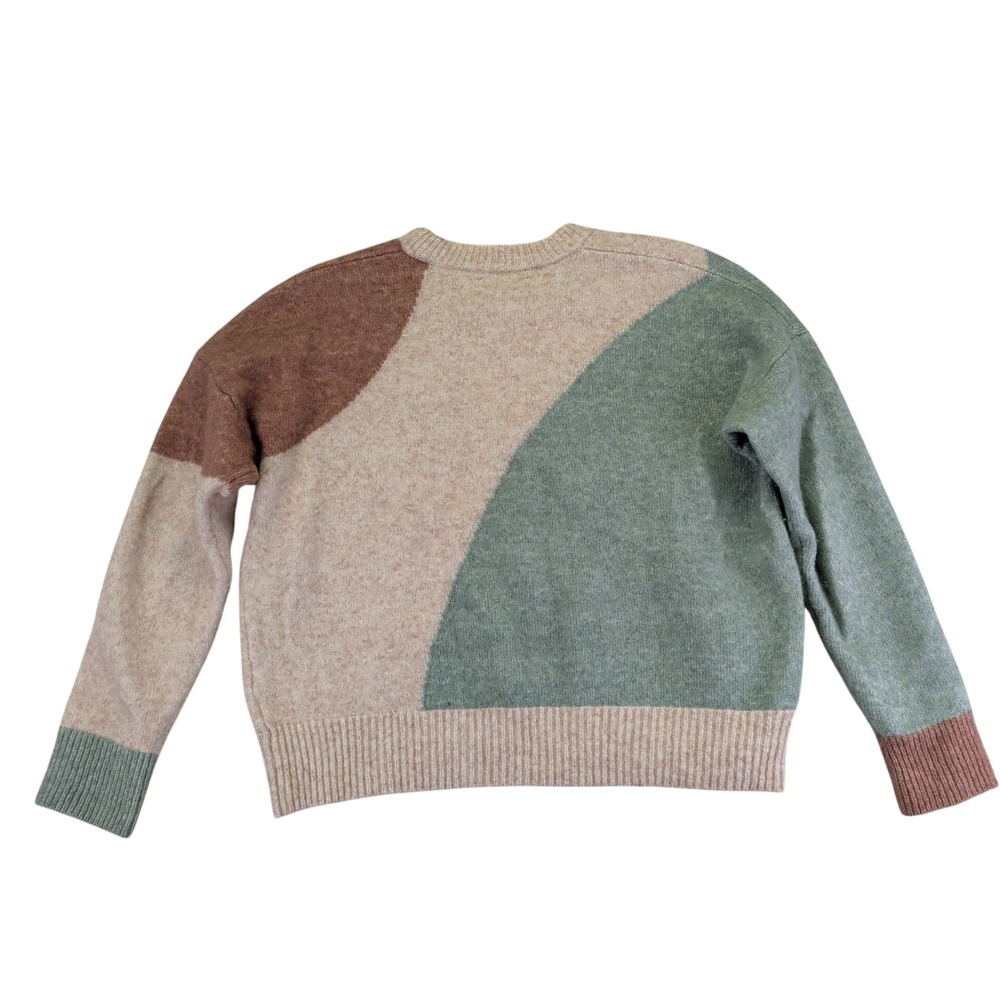 Madewell Colorblock Crew Neck Sweater in Green, Brown, and Cream - Picture 2 of 7